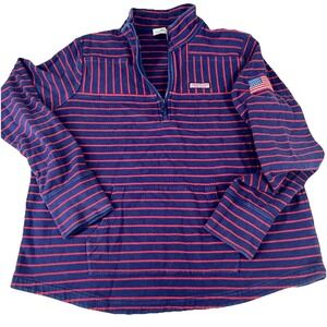 Vineyard Vines Blue and Red Striped Quarter-Zip Hoodie